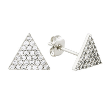 Bông tai Elegant Confetti Women'S 18K White Gold Plated Cz Simulated Diamond Pave Triangle Stud Earrings