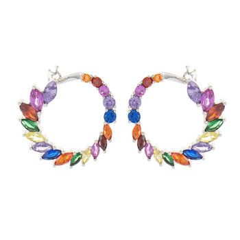 Elegant Confetti Women'S 18K White Gold Plated Cz Simulated Diamond Rainbow Flare Hoop Earrings 2 Bông tai Elegant Confetti Women'S 18K White Gold Plated Cz Simulated Diamond Rainbow Flare Hoop Earrings