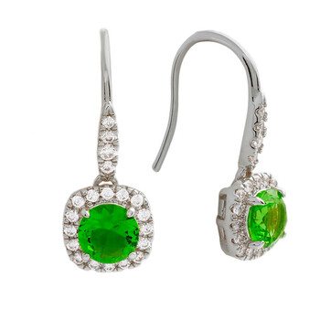 Bông tai Elegant Confetti Women'S 18K White Gold Plated Green Cz Simulated Cushion Diamond Halo Drop Earrings