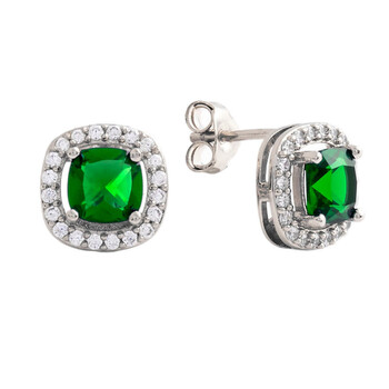 Elegant Confetti Women'S 18K White Gold Plated Green Cz Simulated Cushion Diamond Halo Stud Earrings 2 Bông tai Elegant Confetti Women'S 18K White Gold Plated Green Cz Simulated Cushion Diamond Halo Stud Earrings