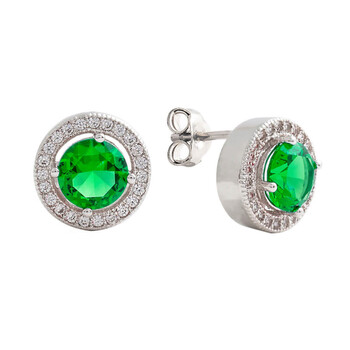 Bông tai Elegant Confetti Women'S 18K White Gold Plated Green Cz Simulated Diamond Classic Halo Stud Earrings