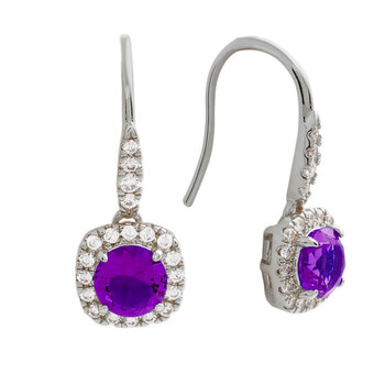 Elegant Confetti Women'S 18K White Gold Plated Purple Cz Simulated Cushion Diamond Halo Drop Earrings 1 Bông tai Elegant Confetti Women'S 18K White Gold Plated Purple Cz Simulated Cushion Diamond Halo Drop Earrings
