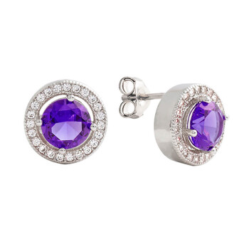 Bông tai Elegant Confetti Women'S 18K White Gold Plated Purple Cz Simulated Diamond Classic Halo Stud Earrings