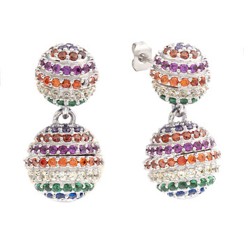 Bông tai Elegant Confetti Women'S 18K White Gold Plated Rainbow Cz Simulated Diamond Pave Ball Drop Statement Earrings