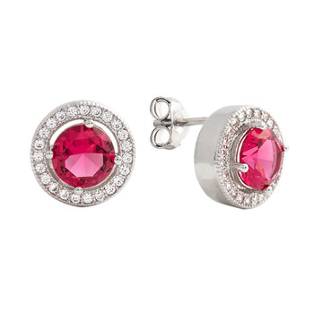 Elegant Confetti Women'S 18K White Gold Plated Red Cz Simulated Diamond Classic Halo Stud Earrings 1 Bông tai Elegant Confetti Women'S 18K White Gold Plated Red Cz Simulated Diamond Classic Halo Stud Earrings