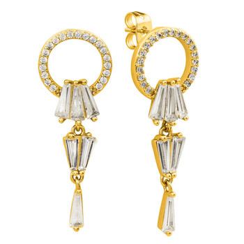 Bông tai Elegant Confetti Women'S 18K Yellow Gold Plated Cz Simulated Baguette Diamond Dangle Earrings