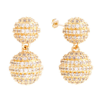 Elegant Confetti Women'S 18K Yellow Gold Plated Cz Simulated Diamond Pave Ball Drop Statement Earrings 2 Bông tai Elegant Confetti Women'S 18K Yellow Gold Plated Cz Simulated Diamond Pave Ball Drop Statement Earrings