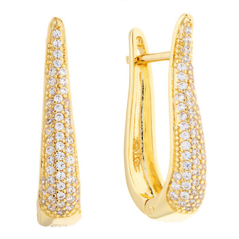 Elegant Confetti Women'S 18K Yellow Gold Plated Cz Simulated Diamond Pave Drop Hoop Statement Earrings 2 Bông tai Elegant Confetti Women'S 18K Yellow Gold Plated Cz Simulated Diamond Pave Drop Hoop Statement Earrings