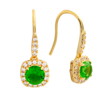 Elegant Confetti Women'S 18K Yellow Gold Plated Green Cz Simulated Cushion Diamond Halo Drop Earrings 2 Bông tai Elegant Confetti Women'S 18K Yellow Gold Plated Green Cz Simulated Cushion Diamond Halo Drop Earrings
