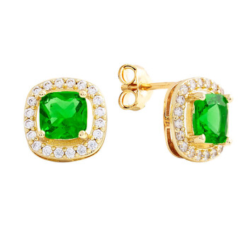 Bông tai Elegant Confetti Women'S 18K Yellow Gold Plated Green Cz Simulated Cushion Diamond Halo Stud Earrings