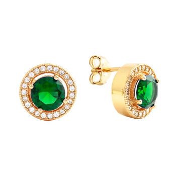 Bông tai Elegant Confetti Women'S 18K Yellow Gold Plated Green Cz Simulated Diamond Classic Halo Stud Earrings