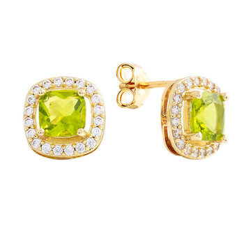 Elegant Confetti Women'S 18K Yellow Gold Plated Light Green Cz Simulated Cushion Diamond Halo Stud Earrings 2 Bông tai Elegant Confetti Women'S 18K Yellow Gold Plated Light Green Cz Simulated Cushion Diamond Halo Stud Earrings