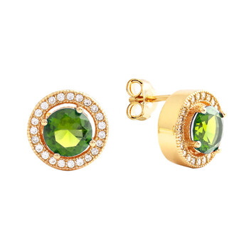 Bông tai Elegant Confetti Women'S 18K Yellow Gold Plated Light Green Cz Simulated Diamond Classic Halo Stud Earrings