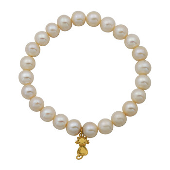 Ellie Byrd 10K Yellow Gold Kitten Charm Genuine Pearl Bracelet, 7" 2 Vòng tay Ellie Byrd 10K Yellow Gold Kitten Charm Genuine Pearl Bracelet