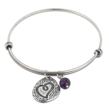 Vòng tay Ellie Byrd Oxidized Silver Plated Bronze Heart & Amethyst Charm Bangle 7.25" chính hãng