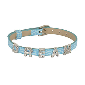 Vòng tay Envie Rhodium And Fine Silver Plated Bronze "Dream" Blue Leather Material Band Bracelet