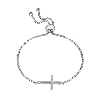 Ellie Byrd Sterling Silver Cubic Zirconia Cross Bolo Bracelet 9" 1 Vòng tay Ellie Byrd Sterling Silver Cubic Zirconia Cross Bolo Bracelet 9" chính hãng