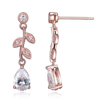 Bông tai Ellie Byrd 18K Rose Gold Plated Sterling Silver Leaf Detailed Cz Dangle Earrings