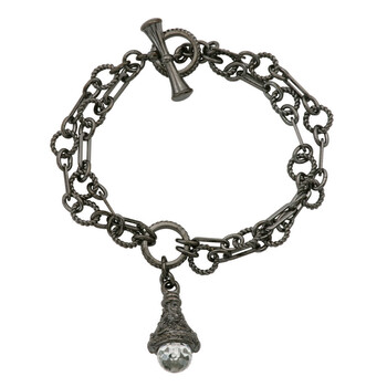 Envie Gun Color And Fine Silver Plated Bronze Double Chain Link Cubic Zirconia Teardrop Charm Bracelet, 7.5" 1 Vòng tay Envie Gun Color And Fine Silver Plated Bronze Double Chain Link Cubic Zirconia Teardrop Charm Bracelet