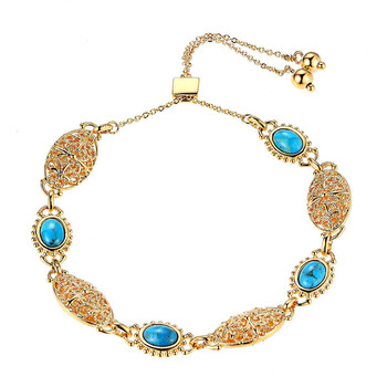 Vòng tay Envie 18K Yellow Gold Plated Bronze Stabilized Turquiose Open Work Bolo Bracelet