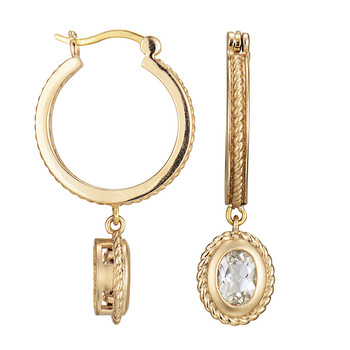 Bông tai Envie Twisted Matte Bronze Genuine White Topaz Charm Hoop Earrings