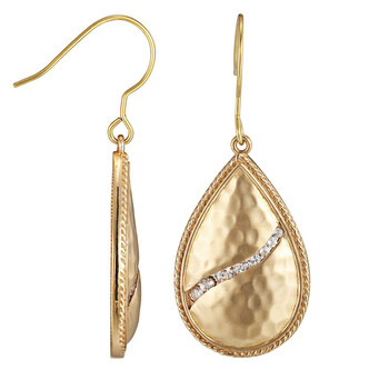 Bông tai Envie Hammered Matte Bronze Genuine White Topaz Teardrop Dangle Earrings