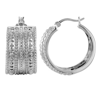 Bông tai Envie Rhodium Plated Bronze Diamond Accent Multi-Texture Hoop Earrings