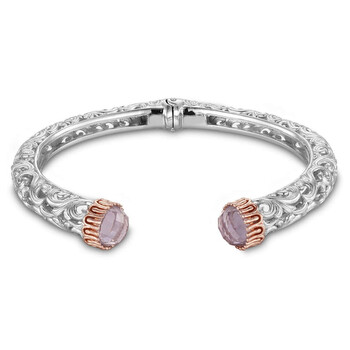 Vòng tay Envie Rhodium And 18K Rose Gold Plated Cuff Bracelet With Red Cz