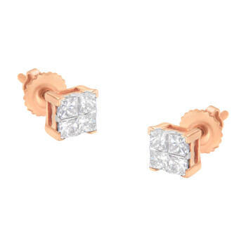 Bông tai Haus Of Brilliance 10K Rose Gold 1/2Ct Tdw Princess Diamond Composite Stud Earring (I-J