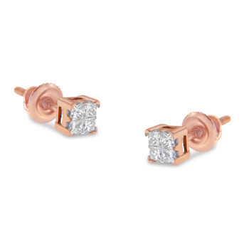 Bông tai Haus Of Brilliance 10K Rose Gold 1/4Ct Tdw Princess Diamond Stud Earring (J-K