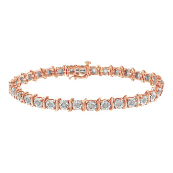 Vòng tay Haus Of Brilliance 10K Rose Gold Plated .925 Sterling Silver 1.0 Cttw Diamond S-Curve Link Miracle-Set Tennis Bracelet (I-J Color Color