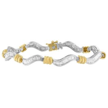 Vòng tay Haus Of Brilliance 10K Two-Tone Gold 2Ct Tdw Baguette Cut Diamond Spiral Bracelet (H-I