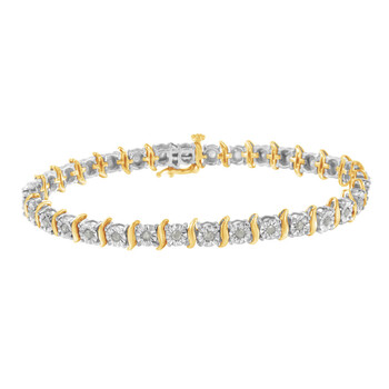 Vòng tay Haus Of Brilliance 10K Two Tone Gold Plated .925 Sterling Silver 1.0 Cttw Diamond S-Curve Link Miracle-Set Tennis Bracelet (I-J Color