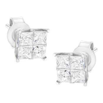 Haus Of Brilliance 10K White Gold 1.00 Cttw Invisible Set Princess-Cut Diamond Composite Square Shape Stud Earrings 2 Bông tai Haus Of Brilliance 10K White Gold 1.00 Cttw Invisible Set Princess-Cut Diamond Composite Square Shape Stud Earrings