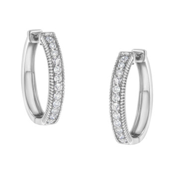 Bông tai Haus Of Brilliance 10K White Gold 1.00Ct Tdw Diamond Hoop Earring (H-I
