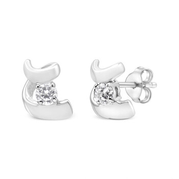 Bông tai Haus Of Brilliance 10K White Gold 1/10 Cttw Push-Back Prong-Set Swirl Stud Earring (I-J Color