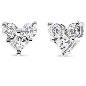 Bông tai Haus Of Brilliance 10K White Gold 1/2 Cttw Diamond 3 Stone Trio Heart Stud Earring (I-J Color