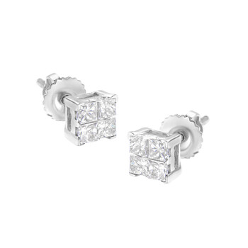 Haus Of Brilliance 10K White Gold 1/2 Cttw Princess-Cut Diamond 4 Stone Composite Quad Stud Earring (H-I Color, I1-I2 Clarity) 1 Bông tai Haus Of Brilliance 10K White Gold 1/2 Cttw Princess-Cut Diamond 4 Stone Composite Quad Stud Earring (H-I Color