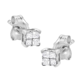 Haus Of Brilliance 10K White Gold 1/2 Cttw Princess-Cut Diamond 4 Stone Composite Quad Stud Earrings (I-J Color, I3 Clarity) 2 Bông tai Haus Of Brilliance 10K White Gold 1/2 Cttw Princess-Cut Diamond 4 Stone Composite Quad Stud Earrings (I-J Color
