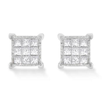 Haus Of Brilliance 10K White Gold 1/3 Cttw Invisible Set Princess-Cut Diamond 18 Stone Composite Stud, With Screwbacks 2 Bông tai Haus Of Brilliance 10K White Gold 1/3 Cttw Invisible Set Princess-Cut Diamond 18 Stone Composite Stud