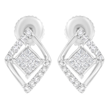 Haus Of Brilliance 10K White Gold 1/3 Cttw Princess-Cut Diamond Double Triangle Composite Stud Earrings (H-I Color, Si1-Si2 Clarity) 2 Bông tai Haus Of Brilliance 10K White Gold 1/3 Cttw Princess-Cut Diamond Double Triangle Composite Stud Earrings (H-I Color