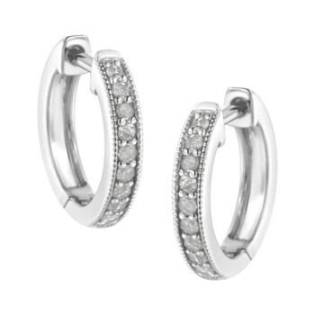 Bông tai Haus Of Brilliance 10K White Gold 1/4 Cttw Shared Prong Set Round-Cut Diamond Beaded Hoop Earrings (I-J Color