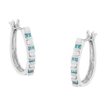 Bông tai Haus Of Brilliance 10K White Gold 1/4Ct Tdw Treated Blue Diamond Hoop Earrings (I-J