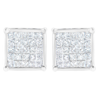 Haus Of Brilliance 10K White Gold 1Ct Tdw Composite Princess Diamond Stud Earring (H-I, I1-I2) 1 Bông tai Haus Of Brilliance 10K White Gold 1Ct Tdw Composite Princess Diamond Stud Earring (H-I