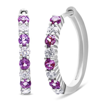 Haus Of Brilliance 10K White Gold 2.5Mm Pink Sapphire Gemstone And 1/2 Cttw Diamond Hoop Earrings (H-I Color, I1-I2 Clarity) 2 Bông tai Haus Of Brilliance 10K White Gold 2.5Mm Pink Sapphire Gemstone And 1/2 Cttw Diamond Hoop Earrings (H-I Color