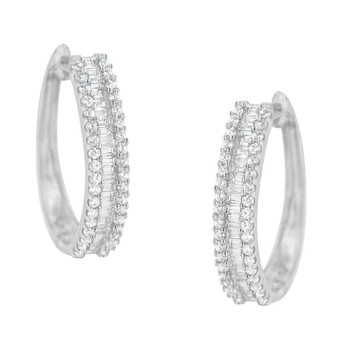 Bông tai Haus Of Brilliance 10K White Gold 3/4Ct Tdw Diamond Hoop Earrings (I-J