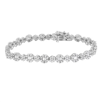 Haus Of Brilliance 10K White Gold 4.0 Cttw Brilliant Round-Cut And Baguette Diamond Floral Cluster Link Bracelet(I-J, I1-I2) - 7" Inches 1 Vòng tay Haus Of Brilliance 10K White Gold 4.0 Cttw Brilliant Round-Cut And Baguette Diamond Floral Cluster Link Bracelet(I-J