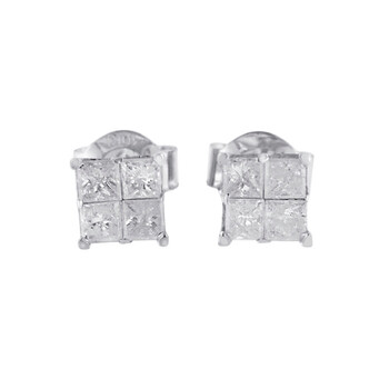 Haus Of Brilliance 10K White Gold 5/8Ct Tdw Diamond Stud Earrings (I-J,I2-I3) 2 Bông tai Haus Of Brilliance 10K White Gold 5/8Ct Tdw Diamond Stud Earrings (I-J