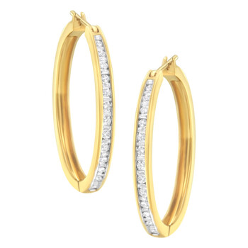 Bông tai Haus Of Brilliance 10K Yellow Gold 1/2 Ct Tdw Channel Set Hoop Earrings (H-I