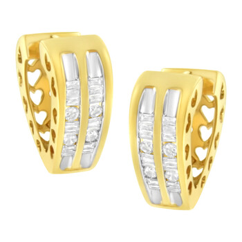 Haus Of Brilliance 10K Yellow Gold 1/2 Ct Tdw Diamond Huggy Heart Hoop Earrings (I-J, I2-I3) 2 Bông tai Haus Of Brilliance 10K Yellow Gold 1/2 Ct Tdw Diamond Huggy Heart Hoop Earrings (I-J